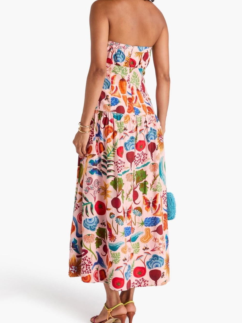 Farm Rio Bright Farm Strapless Linen Dress veggie print - Picture 2 of 10